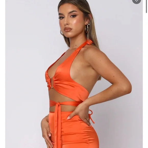 WHITE FOX good feeling maxi skirt WHITE FOX Got game crop top SET orange M NEW - Picture 11 of 16